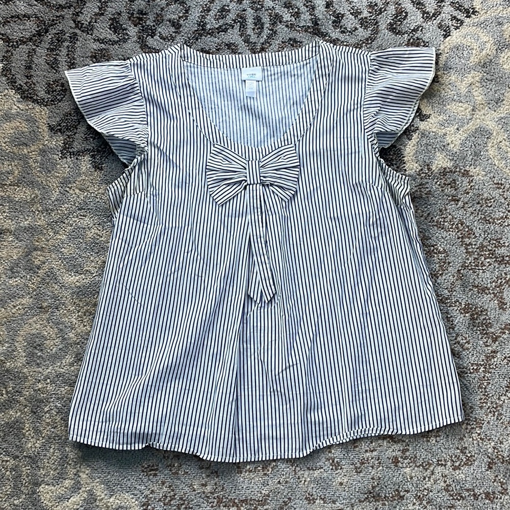 Piper & Blue Vintage Ruffle Cap Sleeve Pinstripe Top Navy & White XL